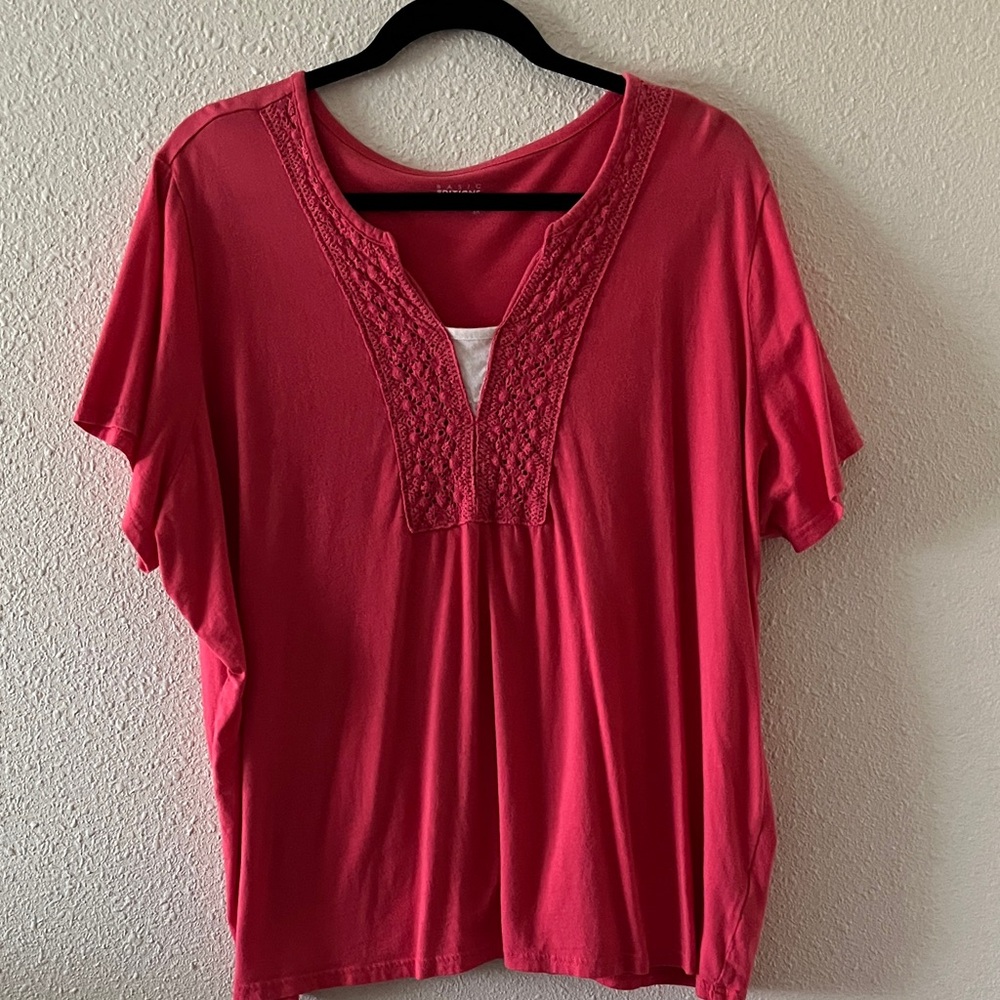 Women's coral top with Lace Accent